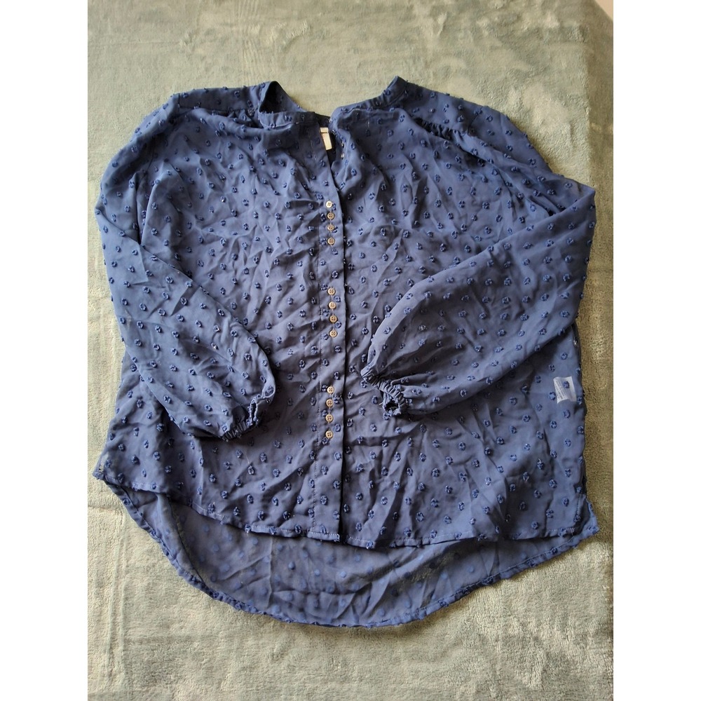 KUT from the Kloth Navy Blue Clip Dot Button Front Blouse Small